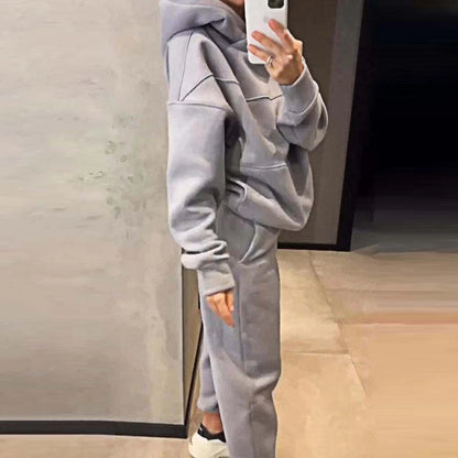 Women's casual  hooded sweatshirt  with pockets and long pants set