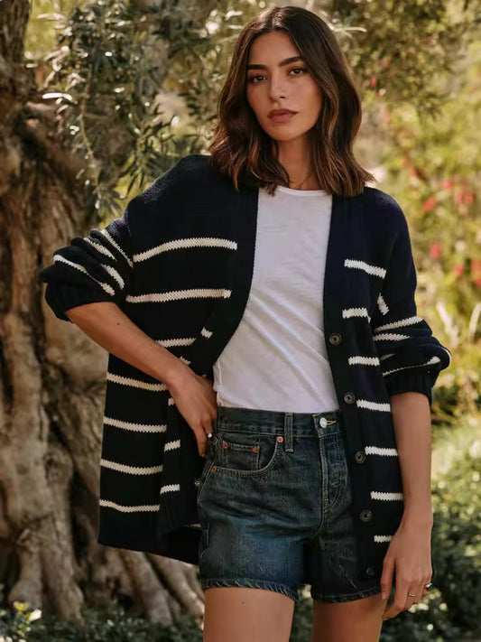 Knit Striped Relaxed Fit Cardigan 