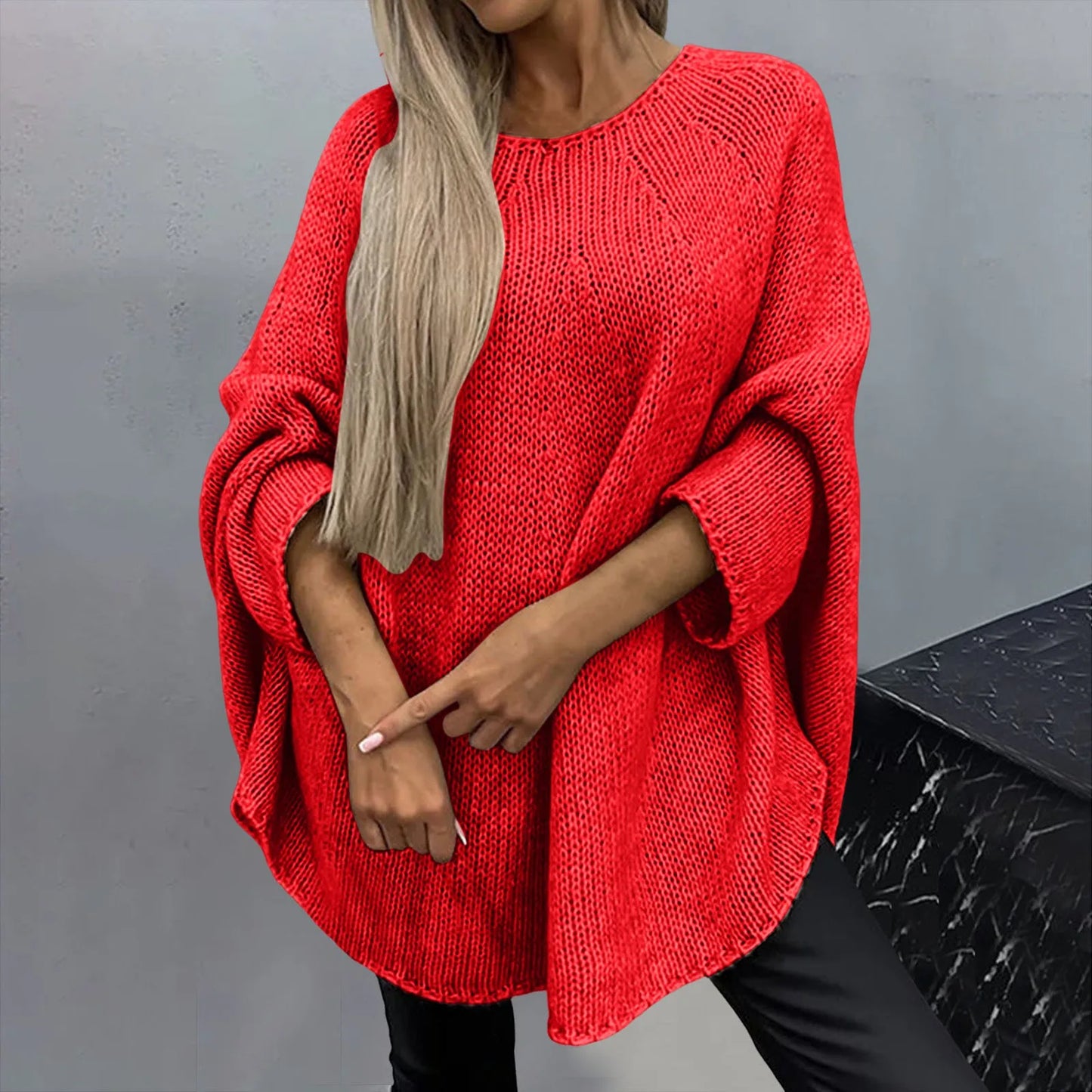 Women's knitted cape shawl sweater