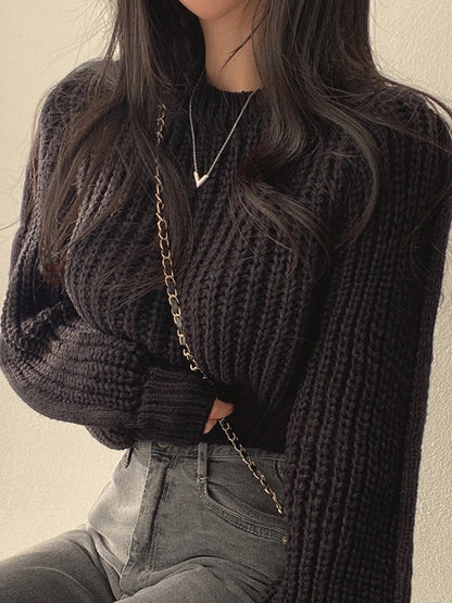 Women's loose vintage lantern sleeve knitted sweater