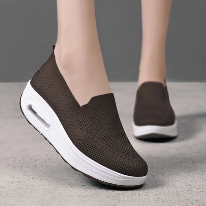 Women's Slip-On Sneakers - Breathable Knit Fabric - Air Cushion Platform Sole