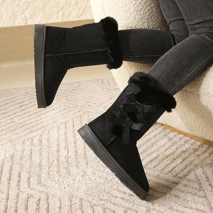 Women's mid-tube snow boots with bow decoration
