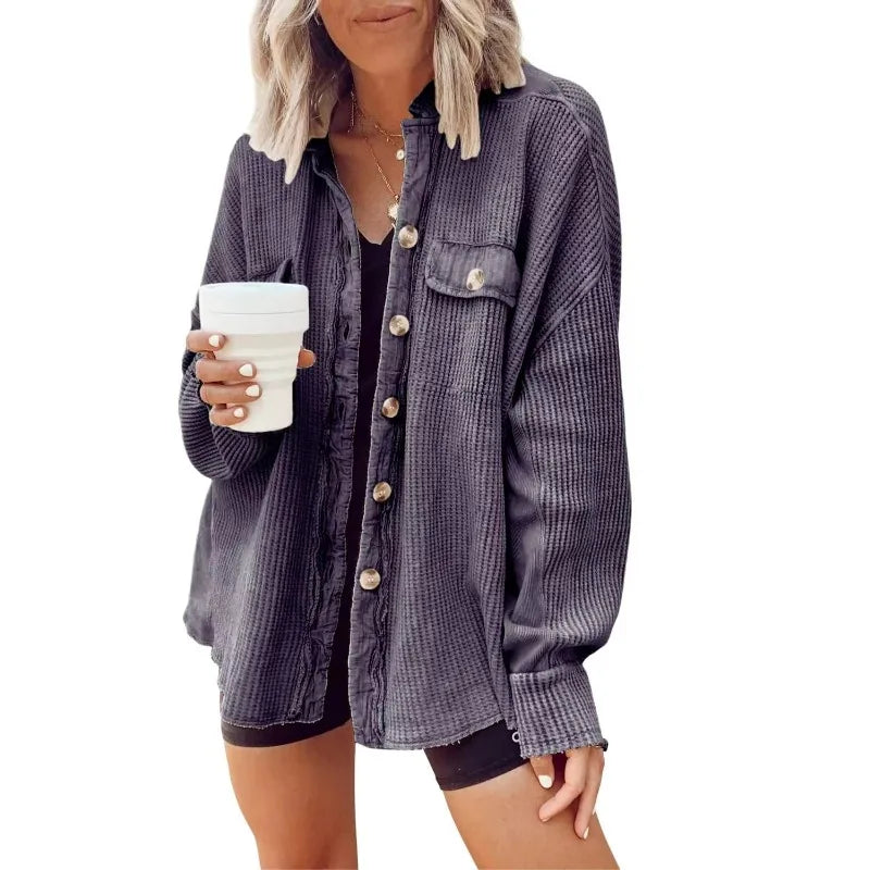 Women's corduroy button down shirt casual collar long sleeve