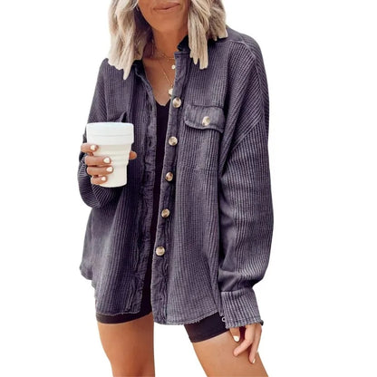 Women's corduroy button down shirt casual collar long sleeve