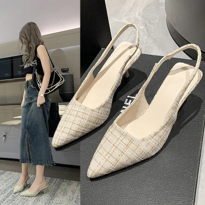 Women's Slingback Heels - Pointed Toe - Textured Design - Elegant & Comfortable