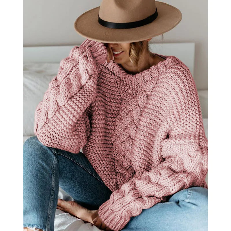 V-neck knitted women's sweater