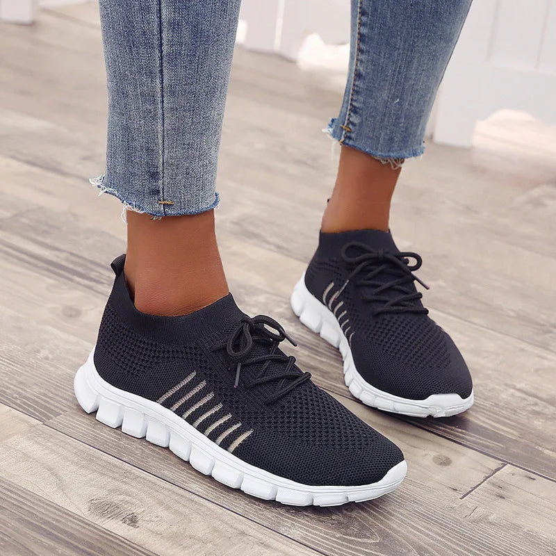 Women's Knit Sneakers - Breathable Lightweight - Sock-Like Fit - Cushioned Sole