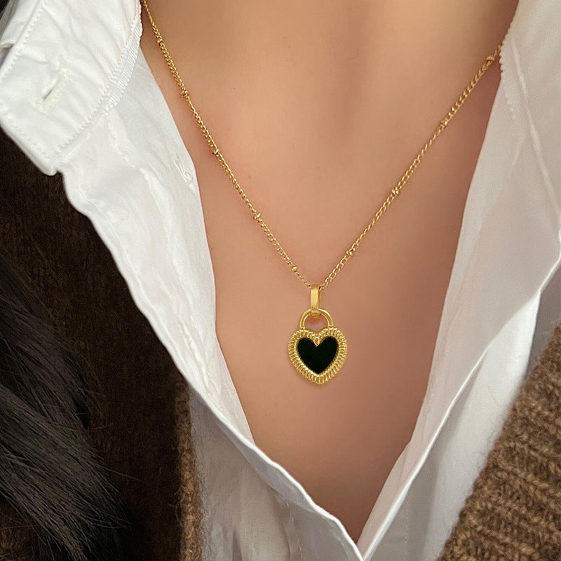 Black and white heart pendant necklace