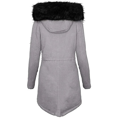 Women's fluffy hooded winter jacket with fur collar