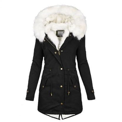 Women's Parka Coat - Long Length - Faux Fur Hood - Warm Padded - Zip Closure