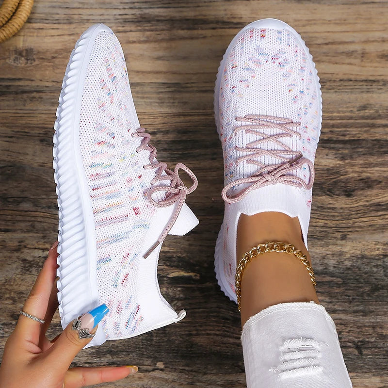 Women's Knit Sneakers - Breathable Mesh - Lightweight Comfortable Casual Shoes