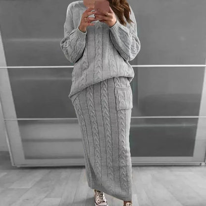 Women's winter knit sweater and skirt set streetwear