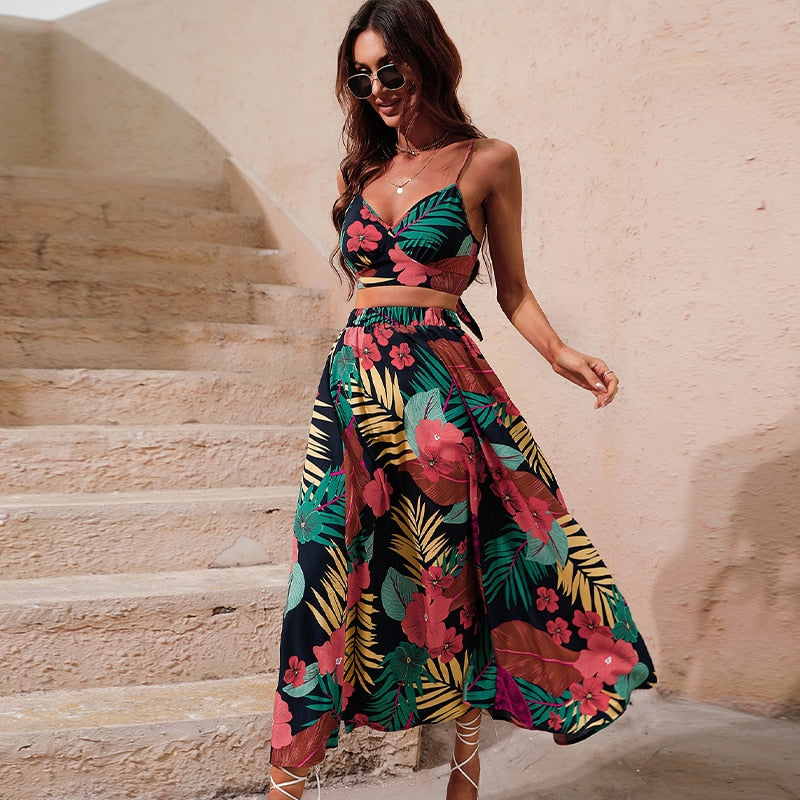 Jacqueline - two-piece floral set with slit