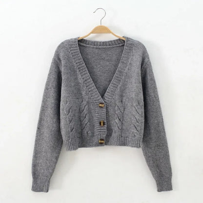 Women's high waist slim solid color knitted cardigan