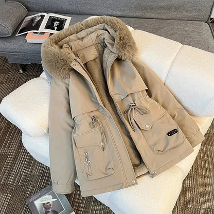 Women's thick warm hooded winter parka with snow padding