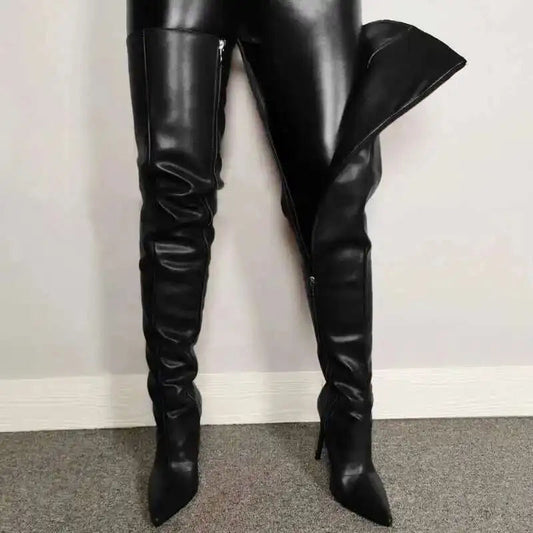 Glossy Faux Leather High Heel Over-the-Knee Boots 