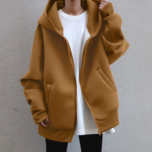 Oversized Hooded Zipper Front Jacket