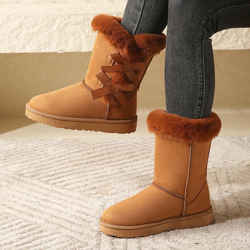 Women's mid-tube snow boots with bow decoration