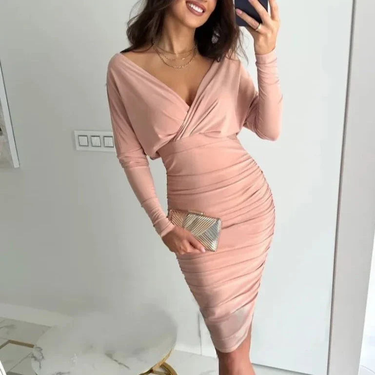 Ruched Slim Fit Long Sleeve Bodycon Dress