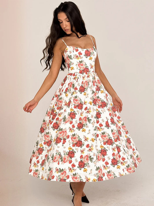 Floral Print Cotton Blend A-line Dress