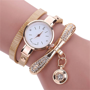 Elegant wrap-around quartz watch with crystal charm accents