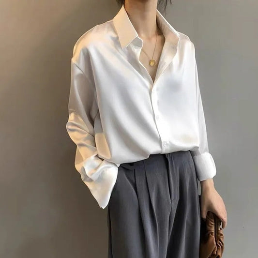 Classic Relaxed Fit Silk Button-Down Blouse