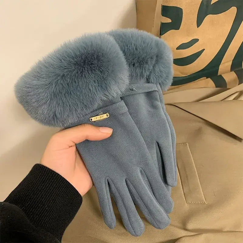 Isla Fitted Gloves | Fur Cuff Strap Detail Gloves