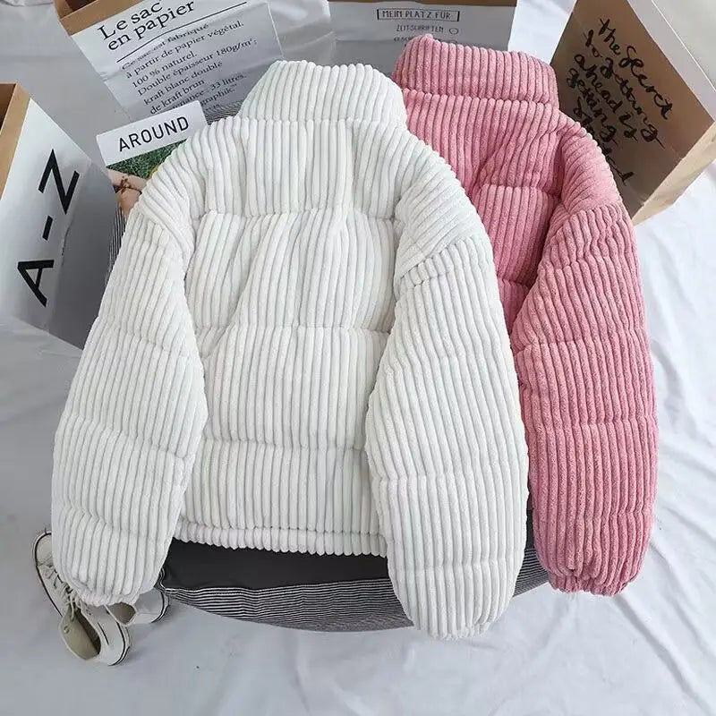 Women's corduroy winter mock neck jacket