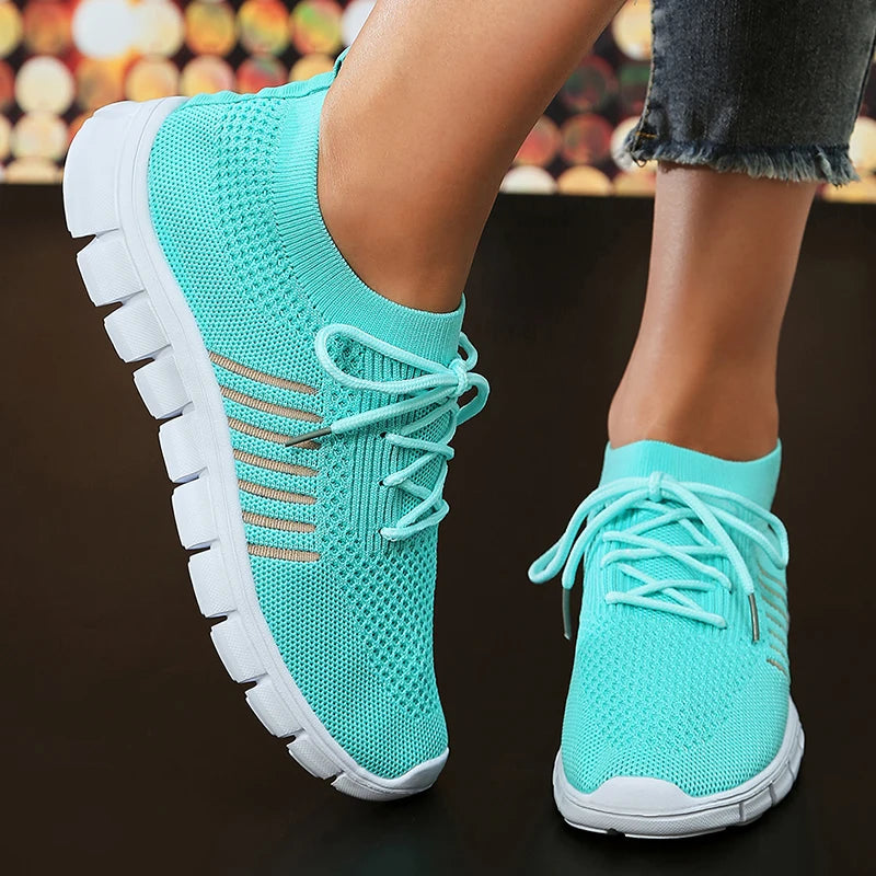 Women's Athletic Sneakers - Lightweight Breathable Mesh - Lace-Up Casual Shoes