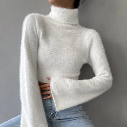 Women’s turtleneck cropped sweater with flared sleeves