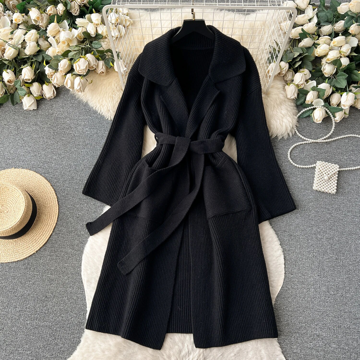Knitted Lapel Collar Coat