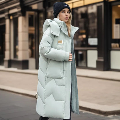 Women's long hooded winter parka thicken padded coat