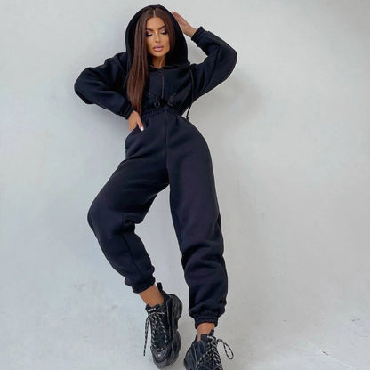 Women's Jumpsuit - Oversized Fit - Hooded with Zipper & Pockets - Elastic Waist