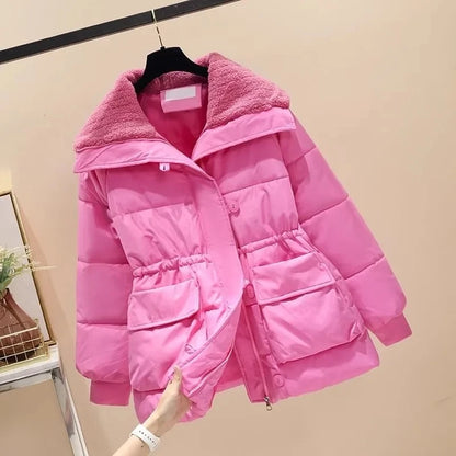 Women's stand collar puffer coat with pockets