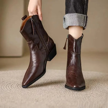 Western-style pointed-toe ankle boots for women