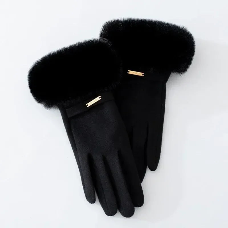 Isla Fitted Gloves | Fur Cuff Strap Detail Gloves