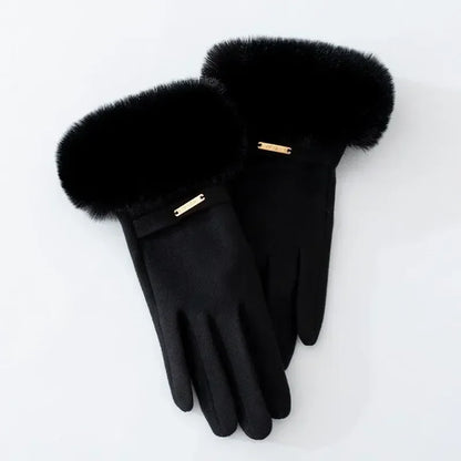 Isla Fitted Gloves | Fur Cuff Strap Detail Gloves