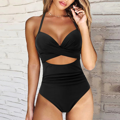 Women’s One-Piece Swimsuit – Push-Up Fit – Halter Neck – Cut-Out – High Waist Design