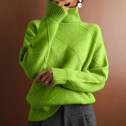 Warm Solid color wool pullover knitted turtleneck sweater - for women