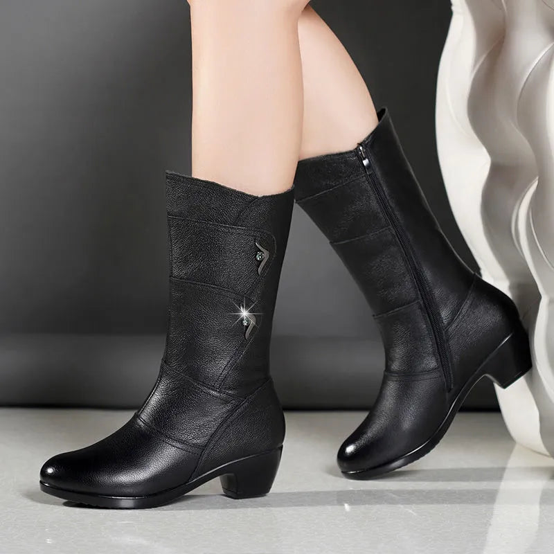 Women's wedge heel mid-calf martin boots
