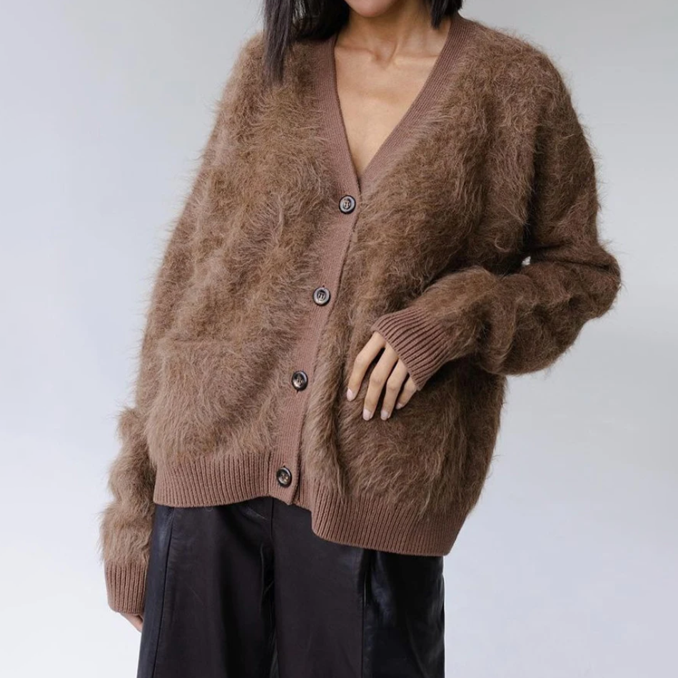 Women's thick fur long hair cardigan jacket