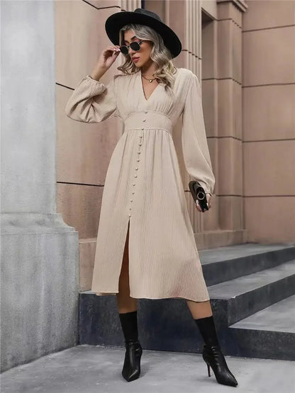 Women's white lantern sleeve midi dress