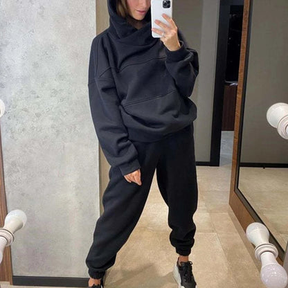 Women's casual  hooded sweatshirt  with pockets and long pants set