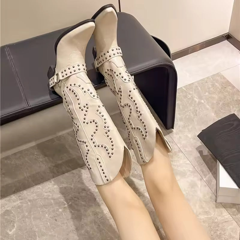 Faux Leather Knee-High Pointed Toe Boots