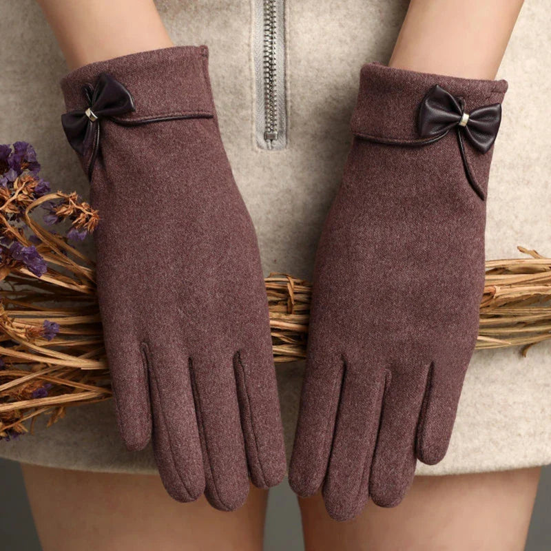 Isla Fitted Gloves | Bow Embellishment Cuff Trim Gloves