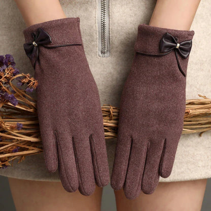 Isla Fitted Gloves | Bow Embellishment Cuff Trim Gloves