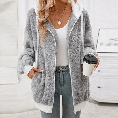 Women’s Sherpa Jacket - Hooded Zip-Up - Plush Fleece - Ribbed Hem - Casual Fit
