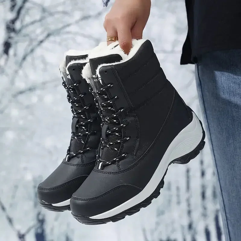 Women's platform outdoor snow boots with fur warm ankle wedge