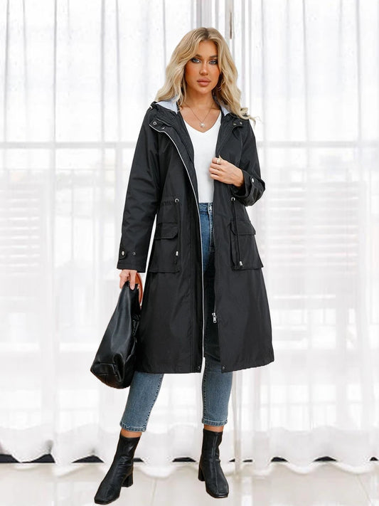 Waterproof Striped Hooded Trench Coat