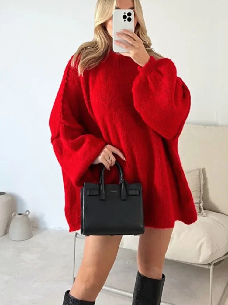 Women's stand-up collar knitted pullover sweater